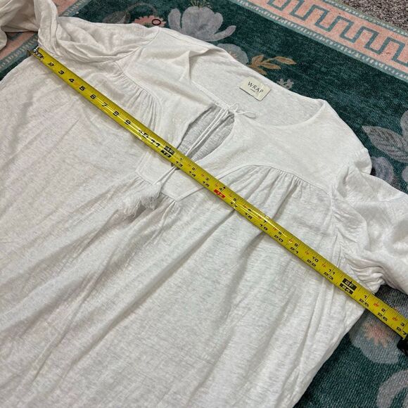 Wrap London Linen Blouse Womens 14 white tassel tie Long Sleeve Peasant large - Picture 11 of 13